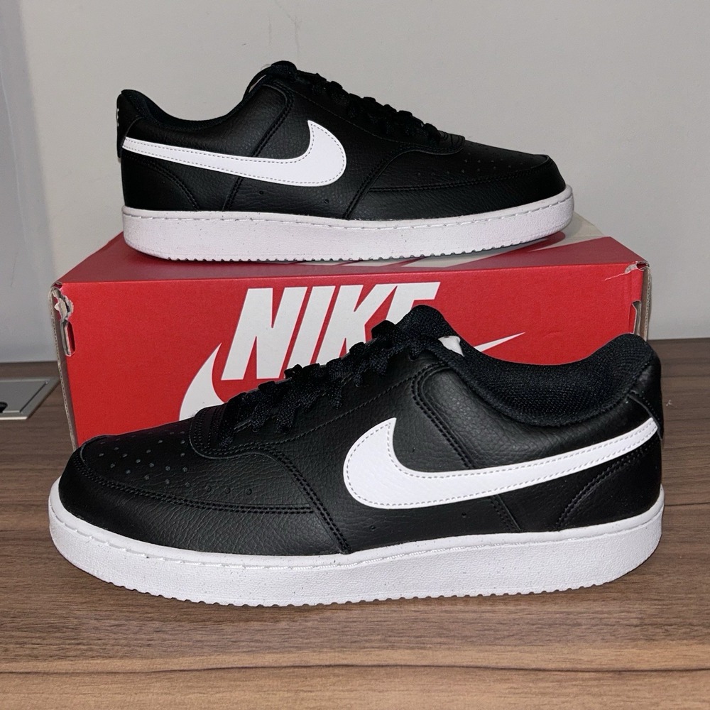 Nike Court Vision Low Next Nature Shoes Mens 9.5 Black/White DH2987-001 New
